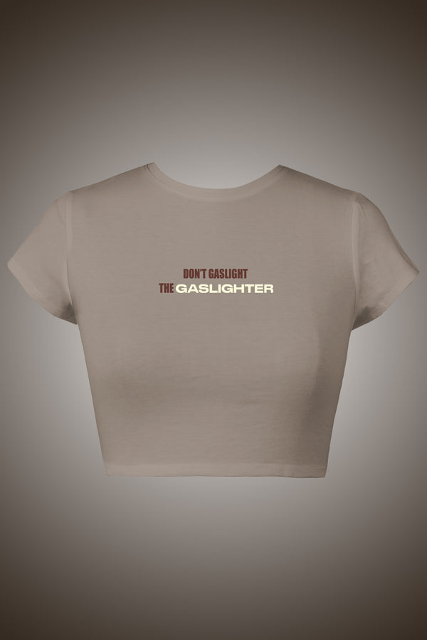LYVN 'The Gaslighter' Crop Top - Light Brown - reference