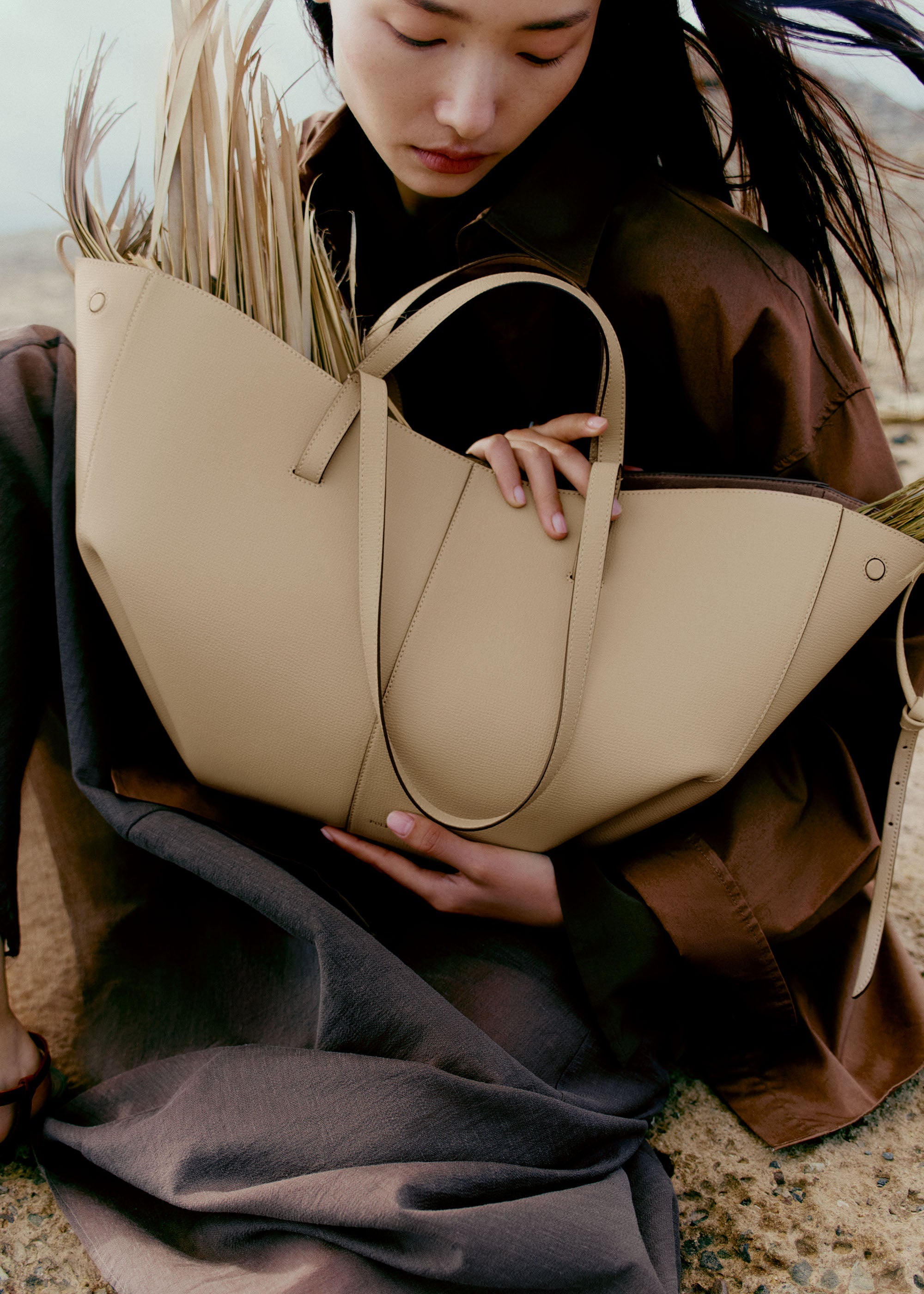 Polene Cyme Edition Textured Bag - Sand
