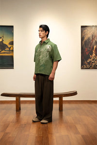 Kathnbenz Oversized Olive Linen Shirt - Jasu