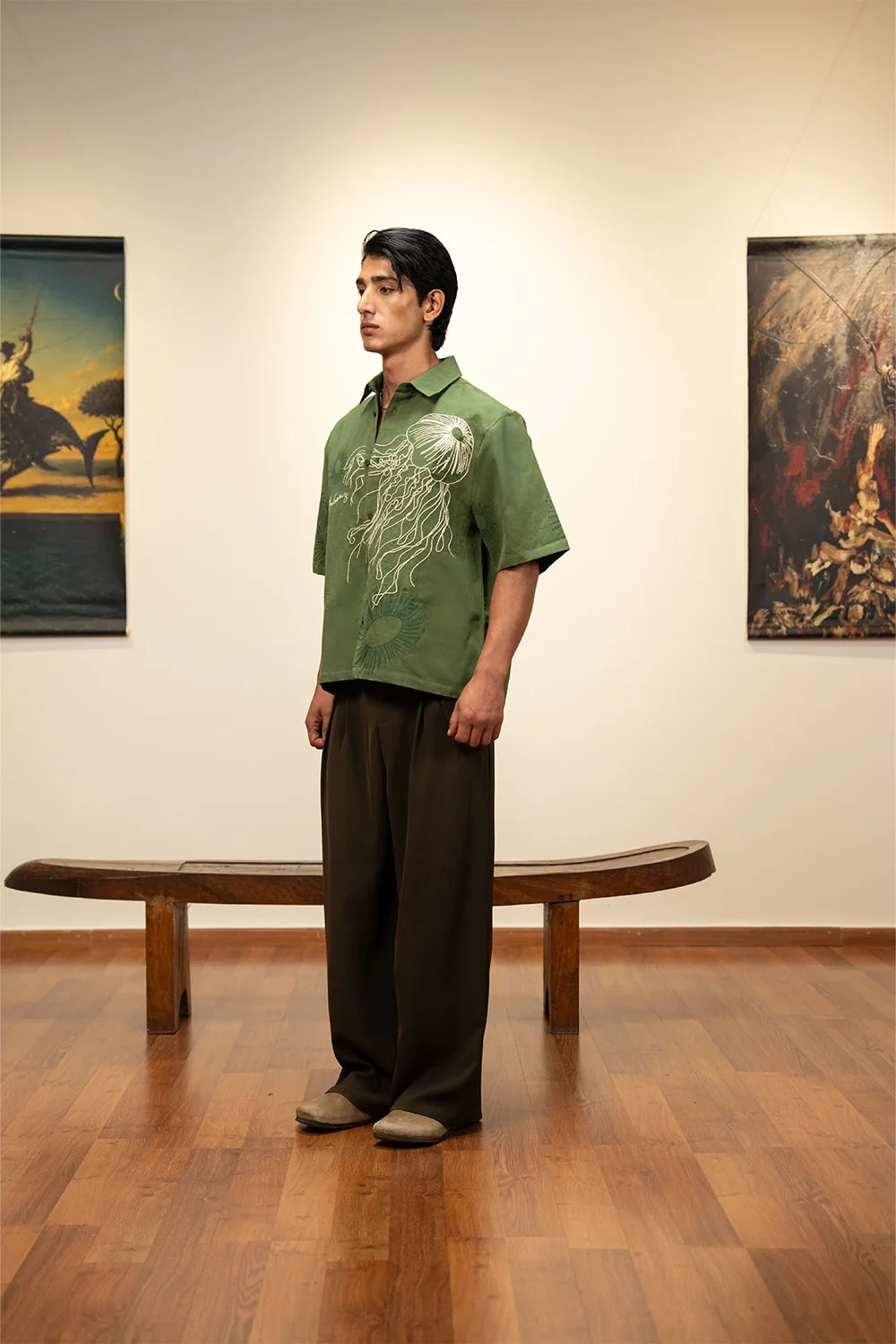 Kathnbenz Oversized Olive Linen Shirt - Jasu