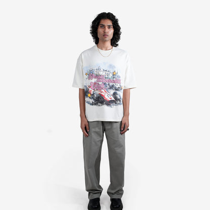 Khaaki Oversized T-shirt Off-White Flock Printed - The Automobili Club