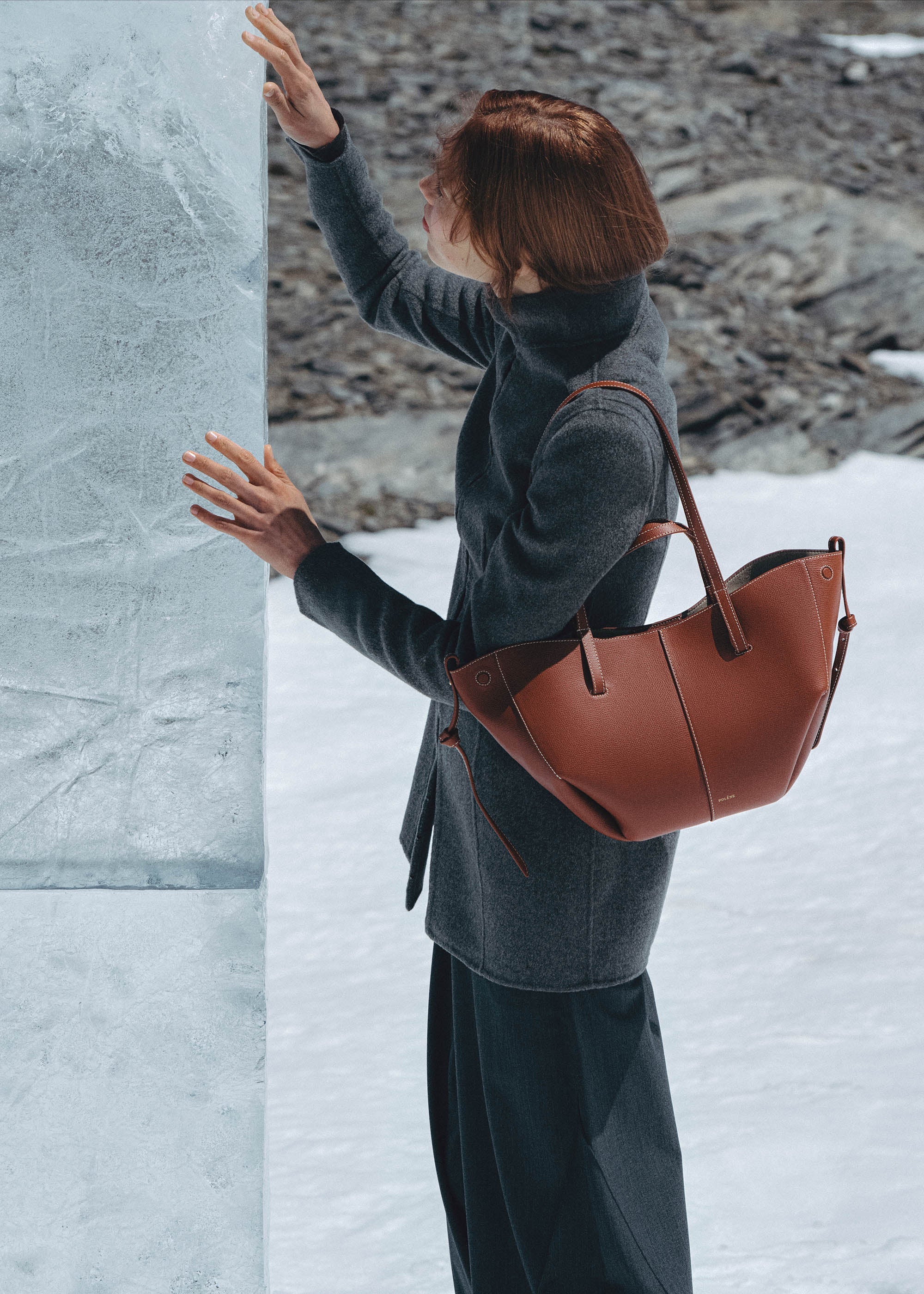 Polene Cyme Mini Edition Textured Bag - Cognac