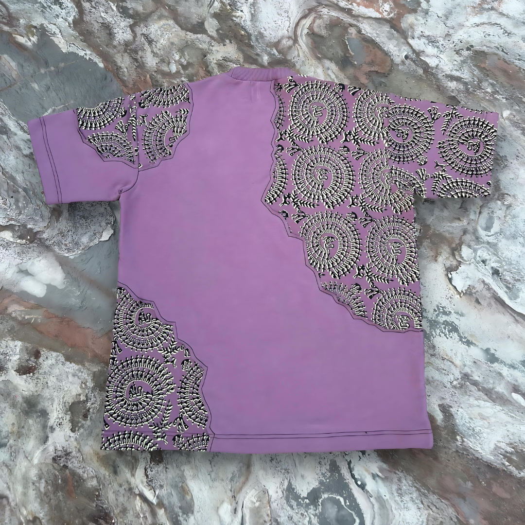 Back view of Farda Dawnfest Pink Blockprinted T-Shirt