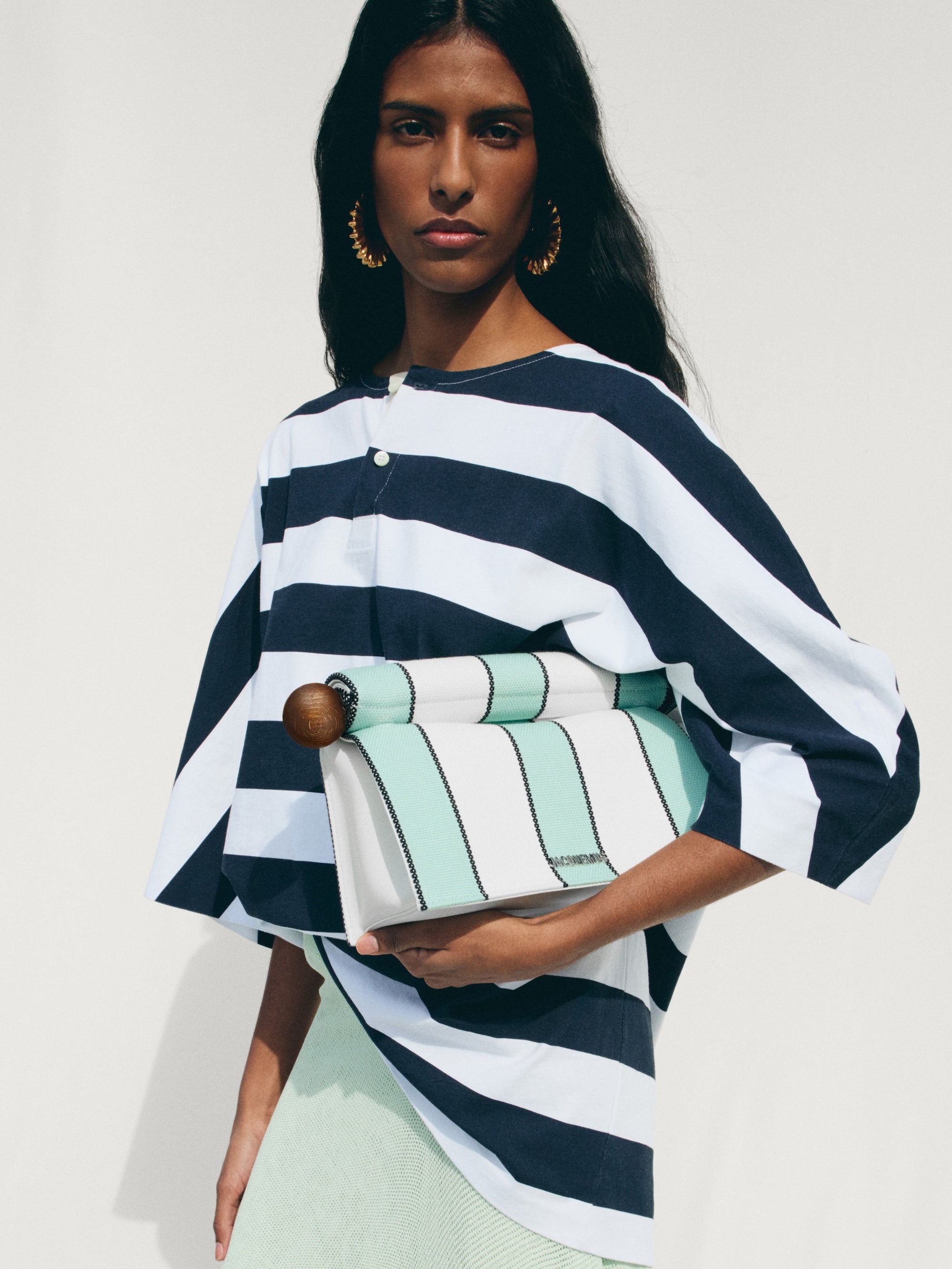 Jacquemus The Rond Carré Clutch Bag - Print Stripes White / Mint