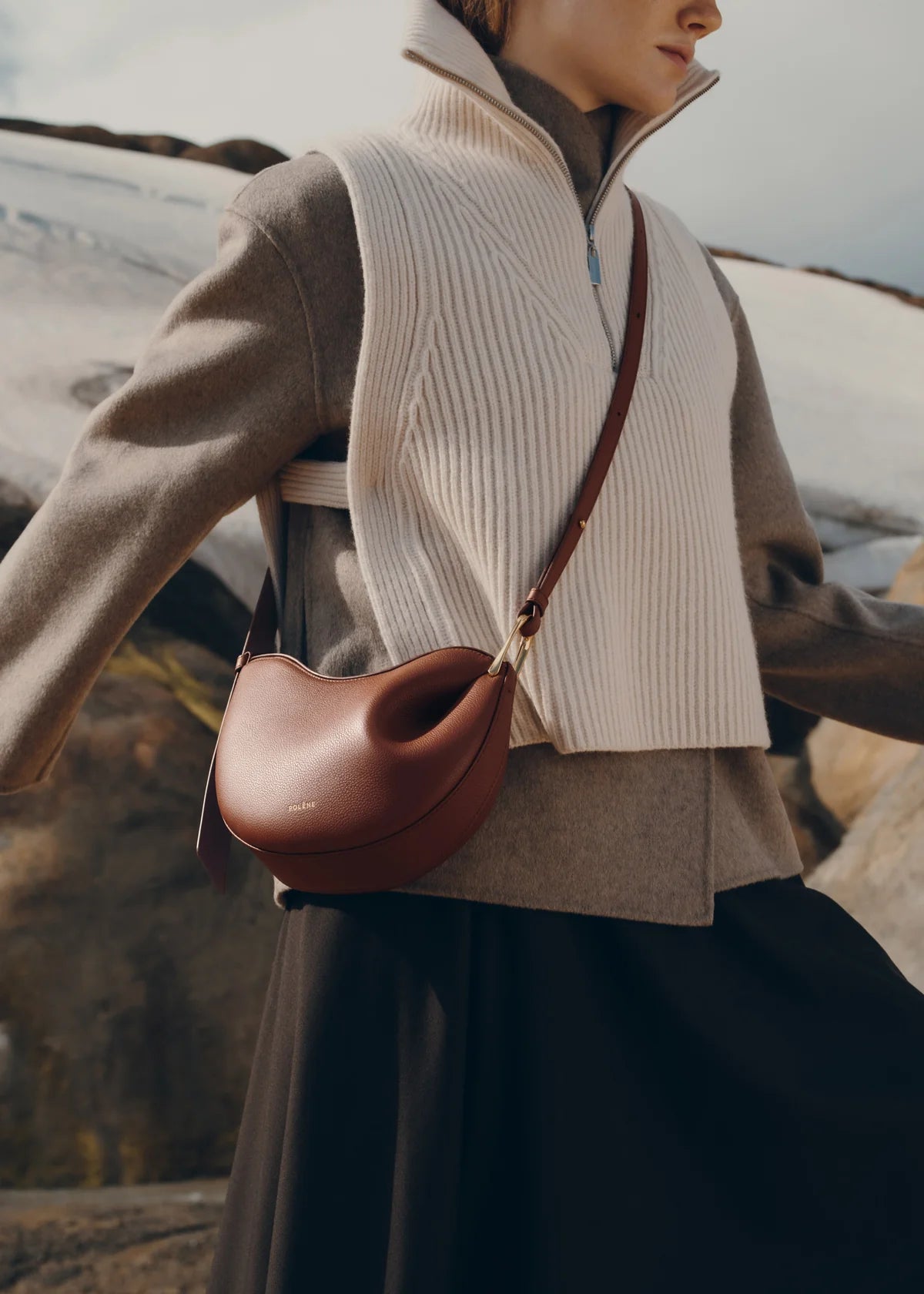 Polene Tonca Edition Textured Bag - Cognac