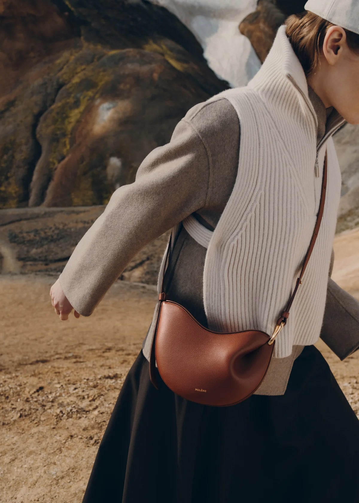 Polene Tonca Edition Textured Bag - Cognac