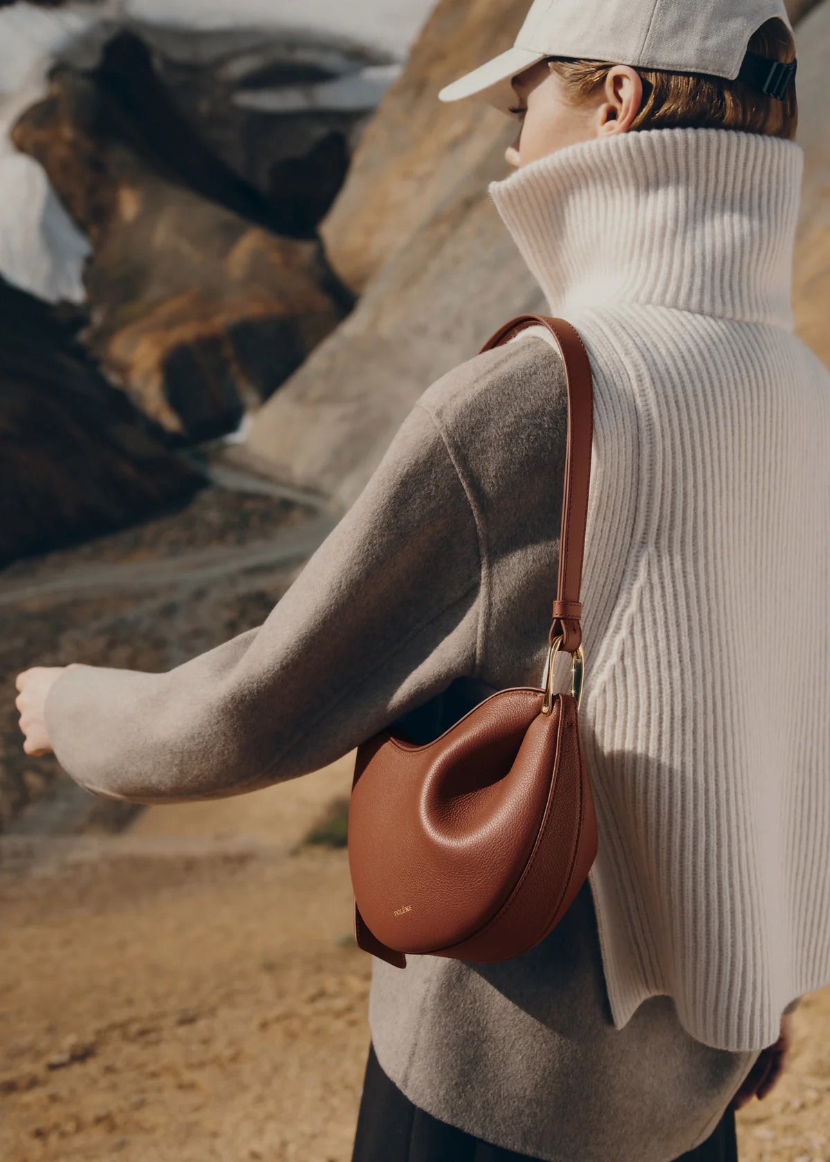 Polene Tonca Edition Textured Bag - Cognac