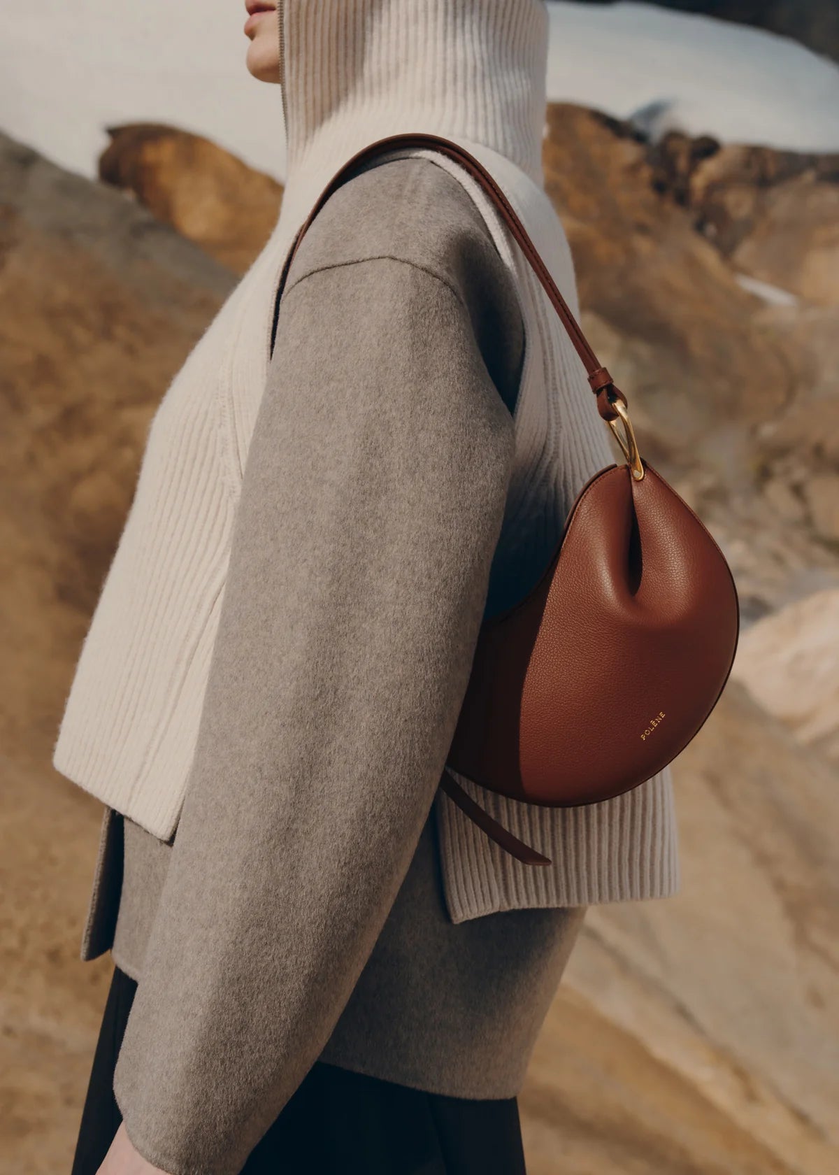 Polene Tonca Edition Textured Bag - Cognac