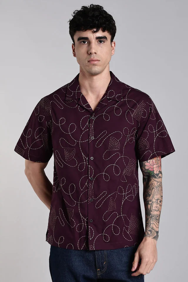 LYVN Slim Fit Embroidered Shirt - Purple