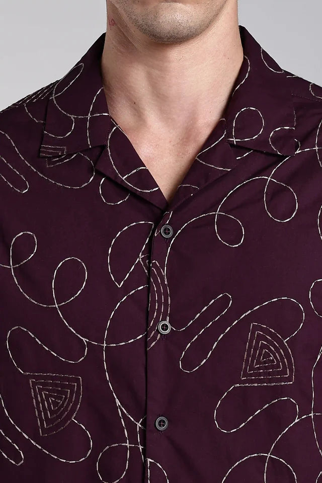 LYVN Slim Fit Embroidered Shirt - Purple