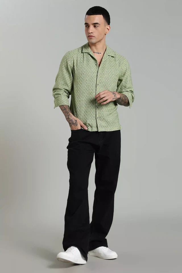 LYVN Slim Fit Coastline Jacquard Shirt - Mojito Green