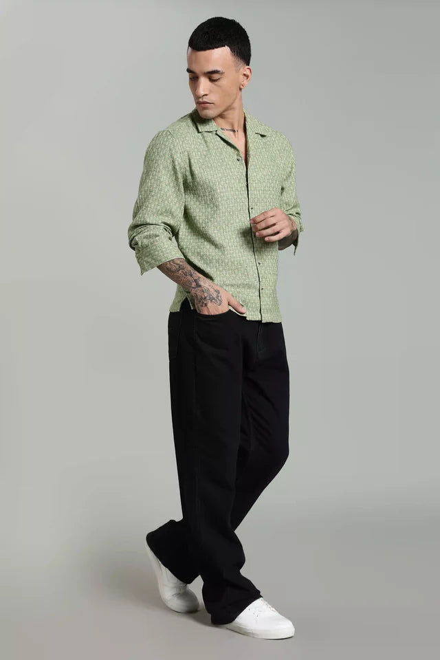 LYVN Slim Fit Coastline Jacquard Shirt - Mojito Green