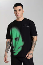 LYVN Oversized T-Shirt Black - Green Abstract Face