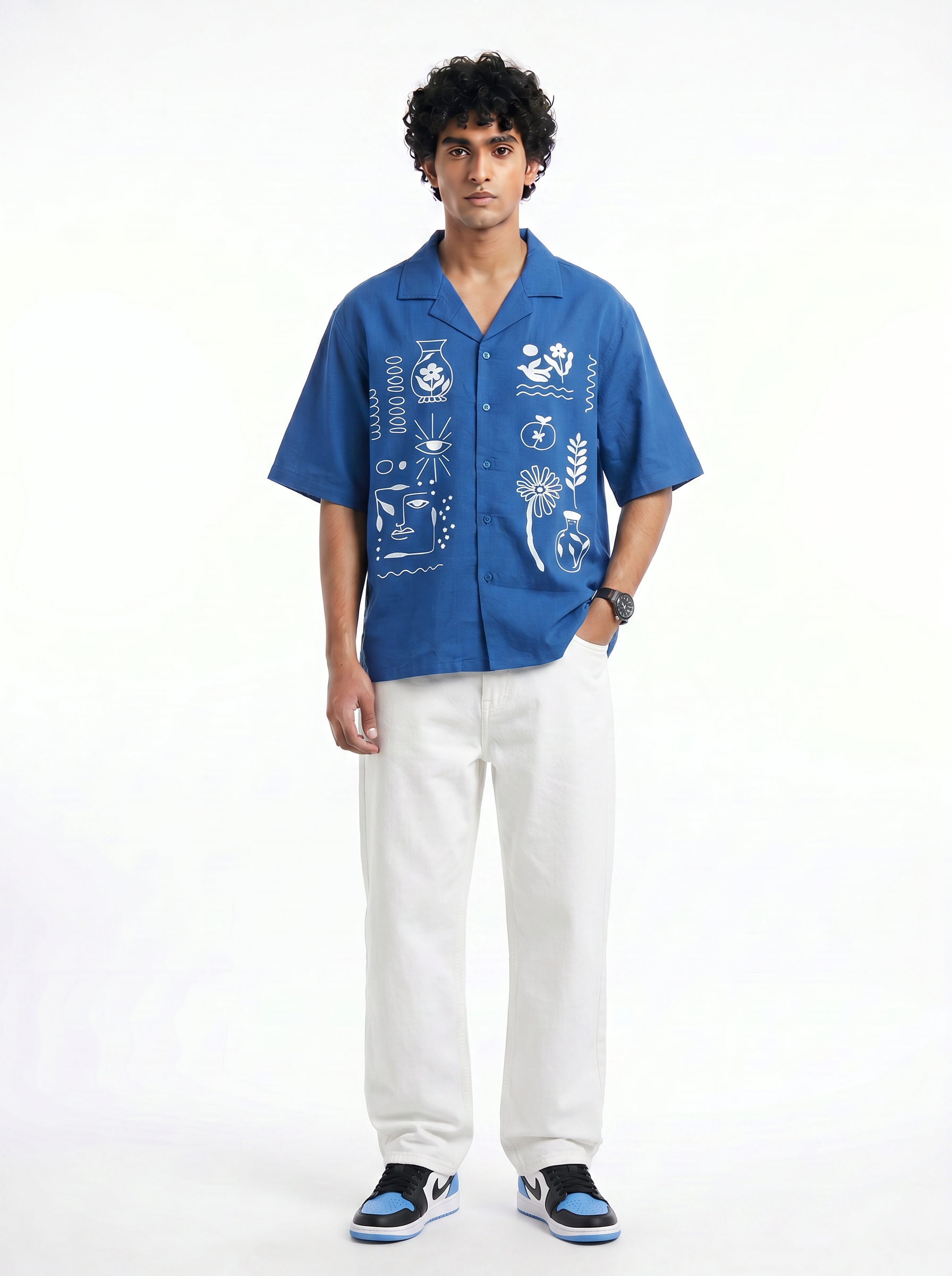 Off Sinners Oversized Blue Shirt - Echoes Of Whimsy