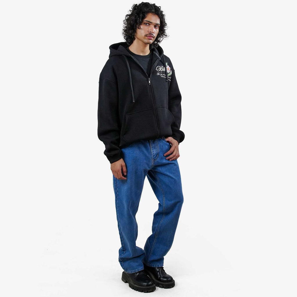 Khaaki Oversized Zipper Hoodie Black - Bloomed