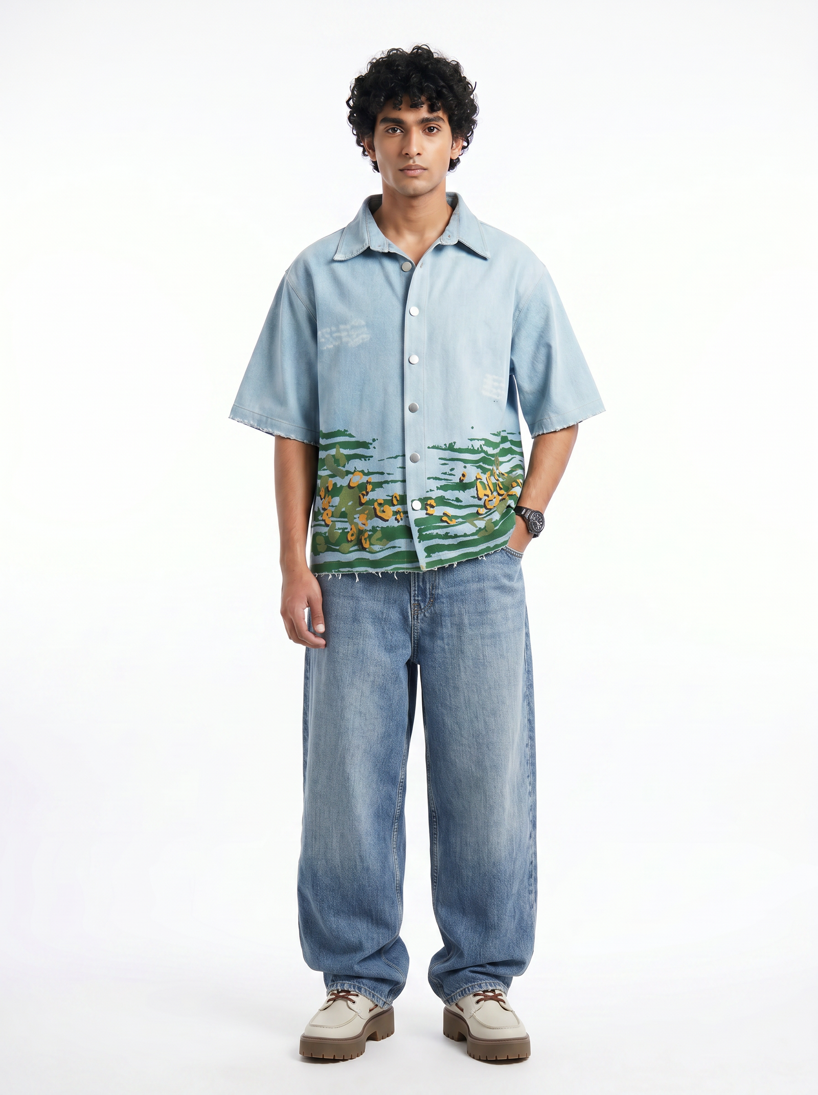 Off Sinners Oversized Denim Shirt - Raw Tide