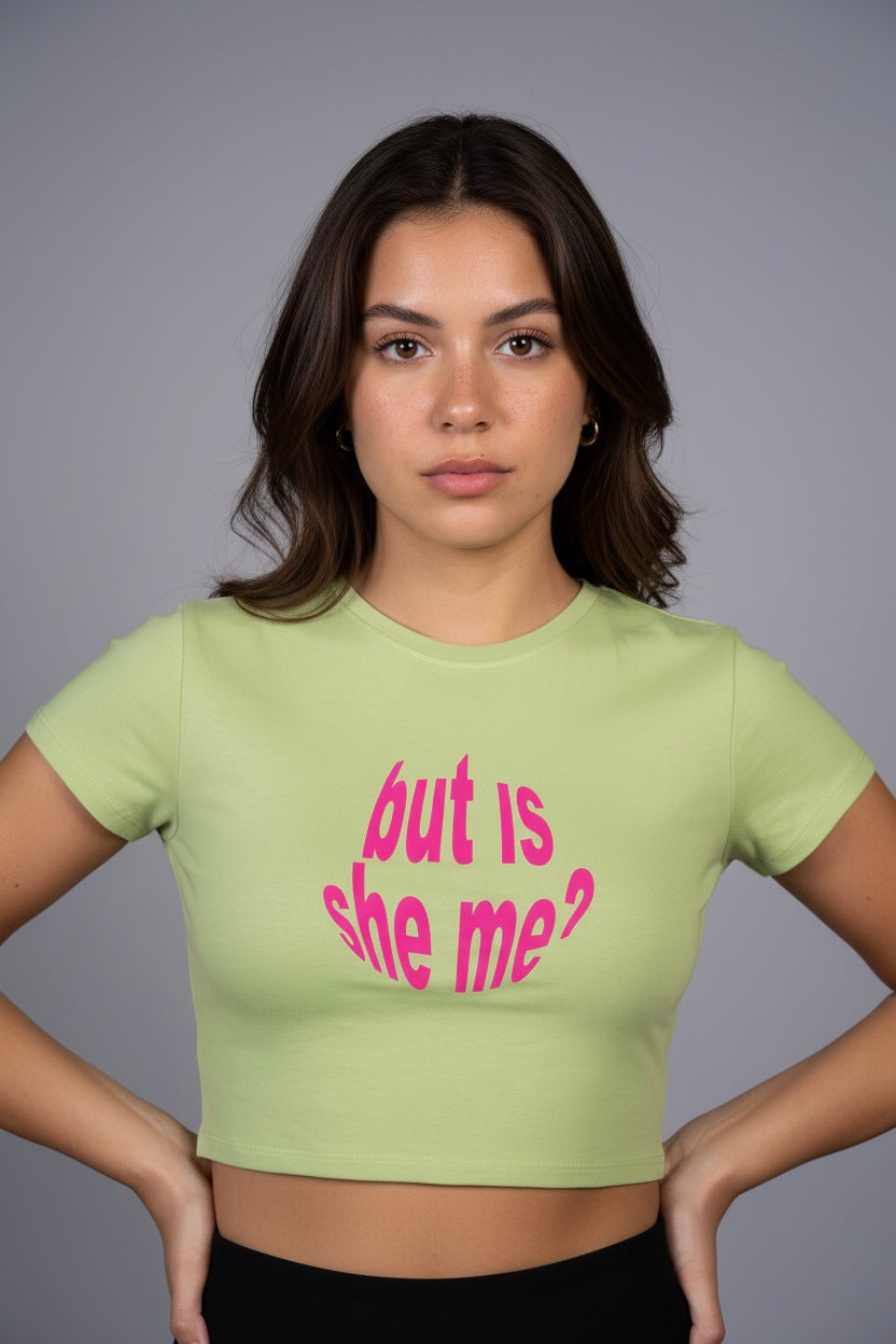 LYVN 'But Is She Me?' Crop Top - Green