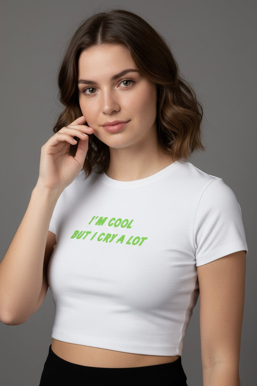 LYVN 'I Cry A Lot' Crop Top - White