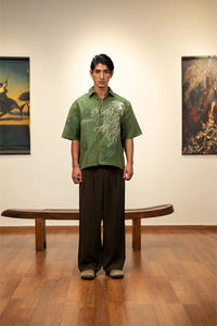 Kathnbenz Oversized Olive Linen Shirt - Jasu