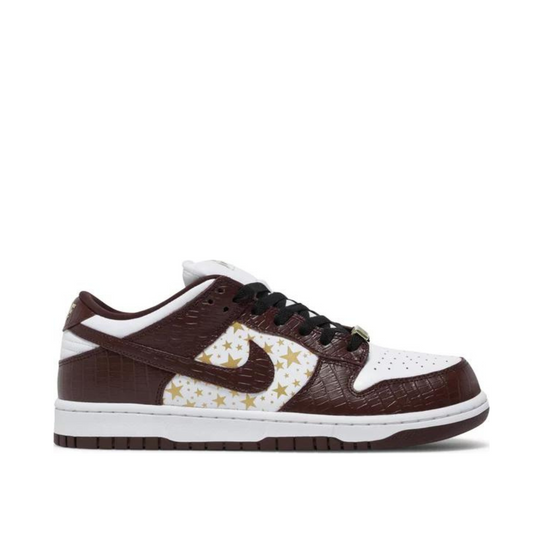 side view of Supreme x Dunk Low OG SB QS 'Barkroot Brown'; right pair