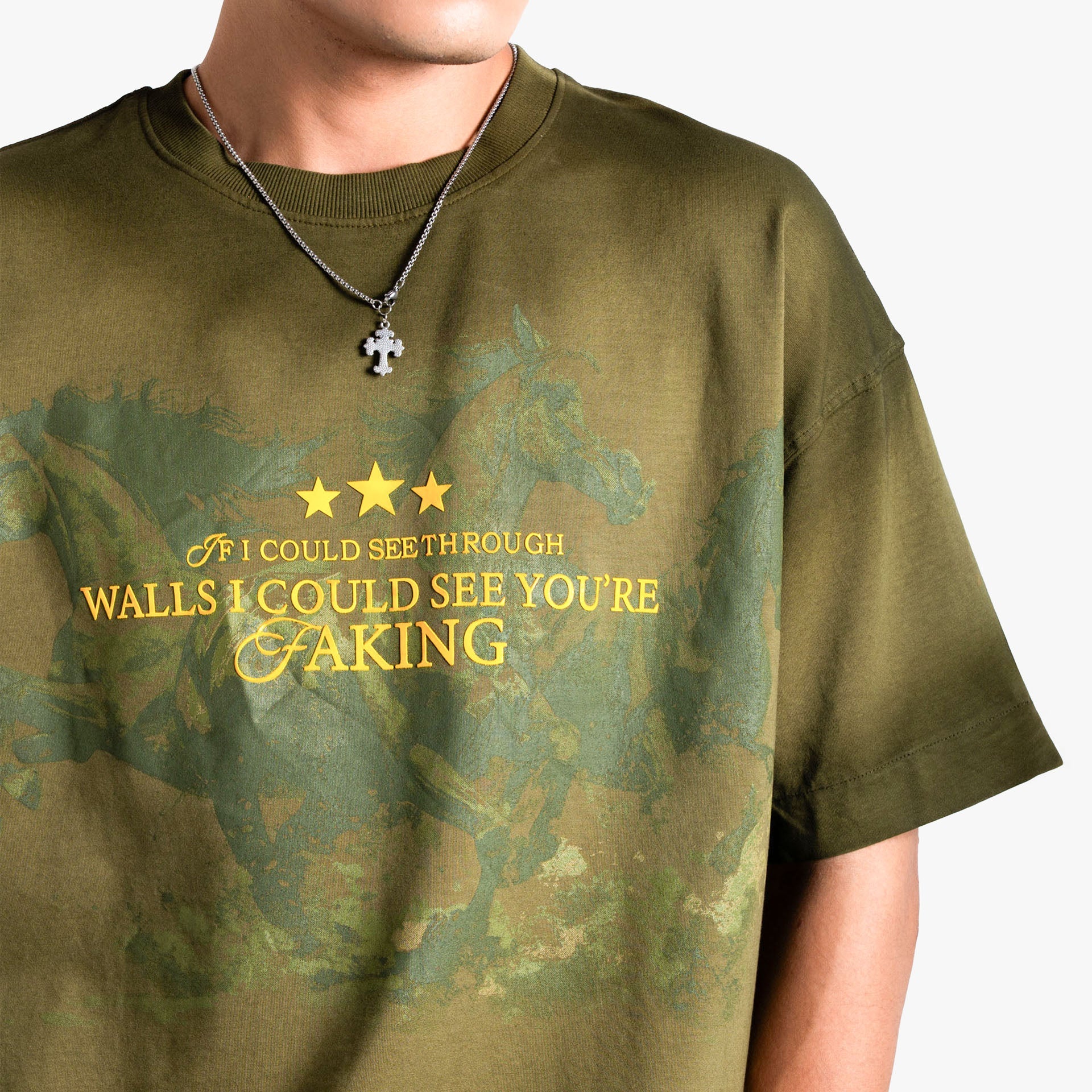 Khaaki Oversized T-shirt Olive Fade Wash - Faking Fades