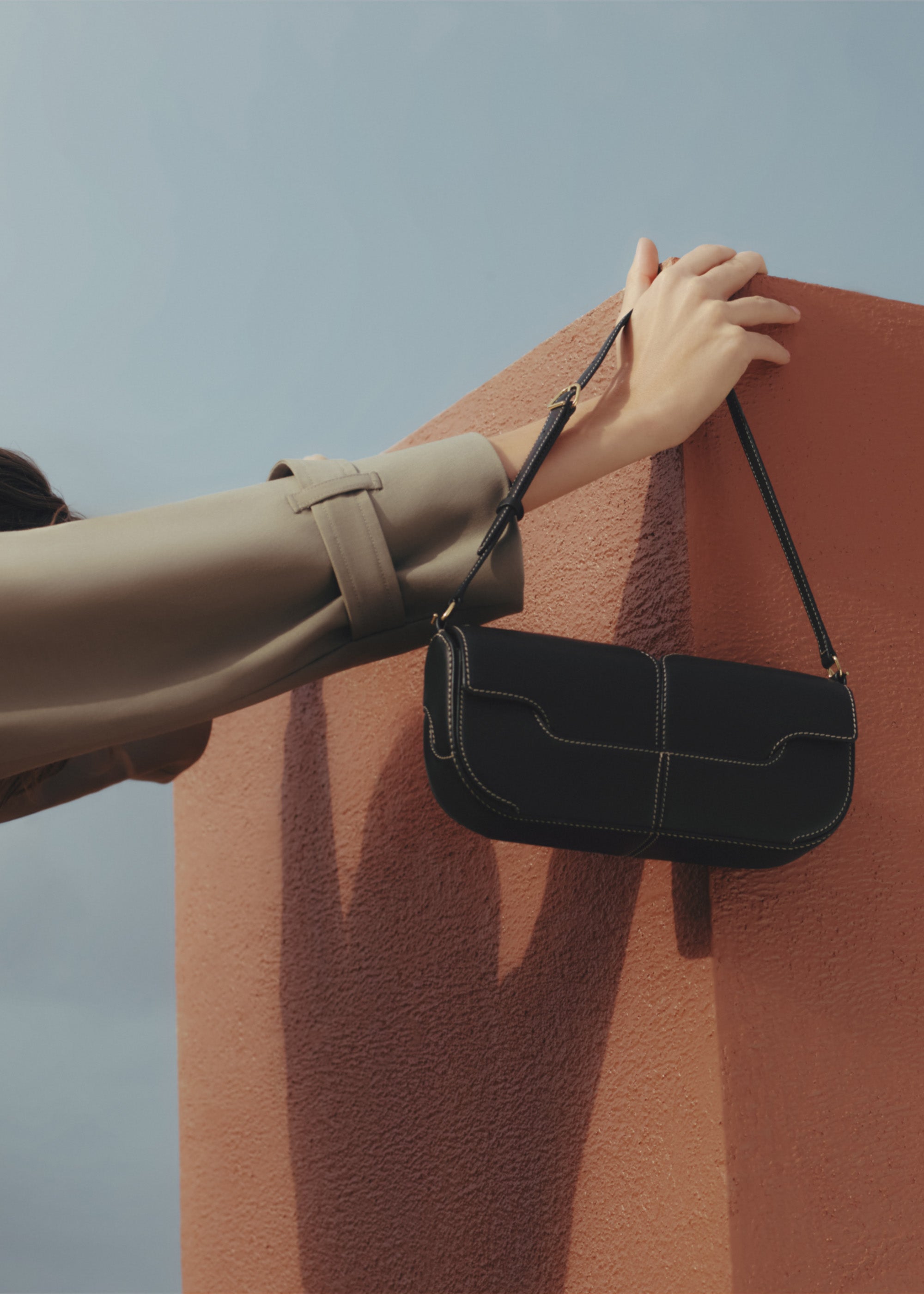 Polene Osmo Bag - Black with Ecru Stitching
