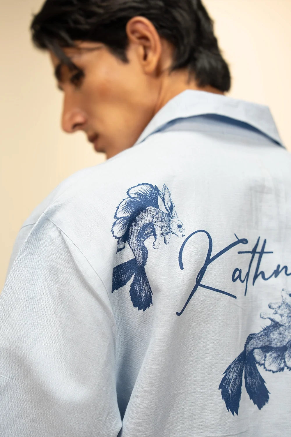 Kathnbenz Oversized Ice Blue Linen Shirt - Finhare