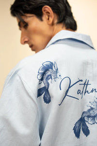 Kathnbenz Oversized Ice Blue Linen Shirt - Finhare