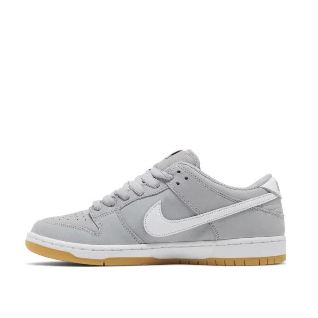 side view of Nike Dunk Low Pro ISO SB 'Wolf Grey Gum'; left pair