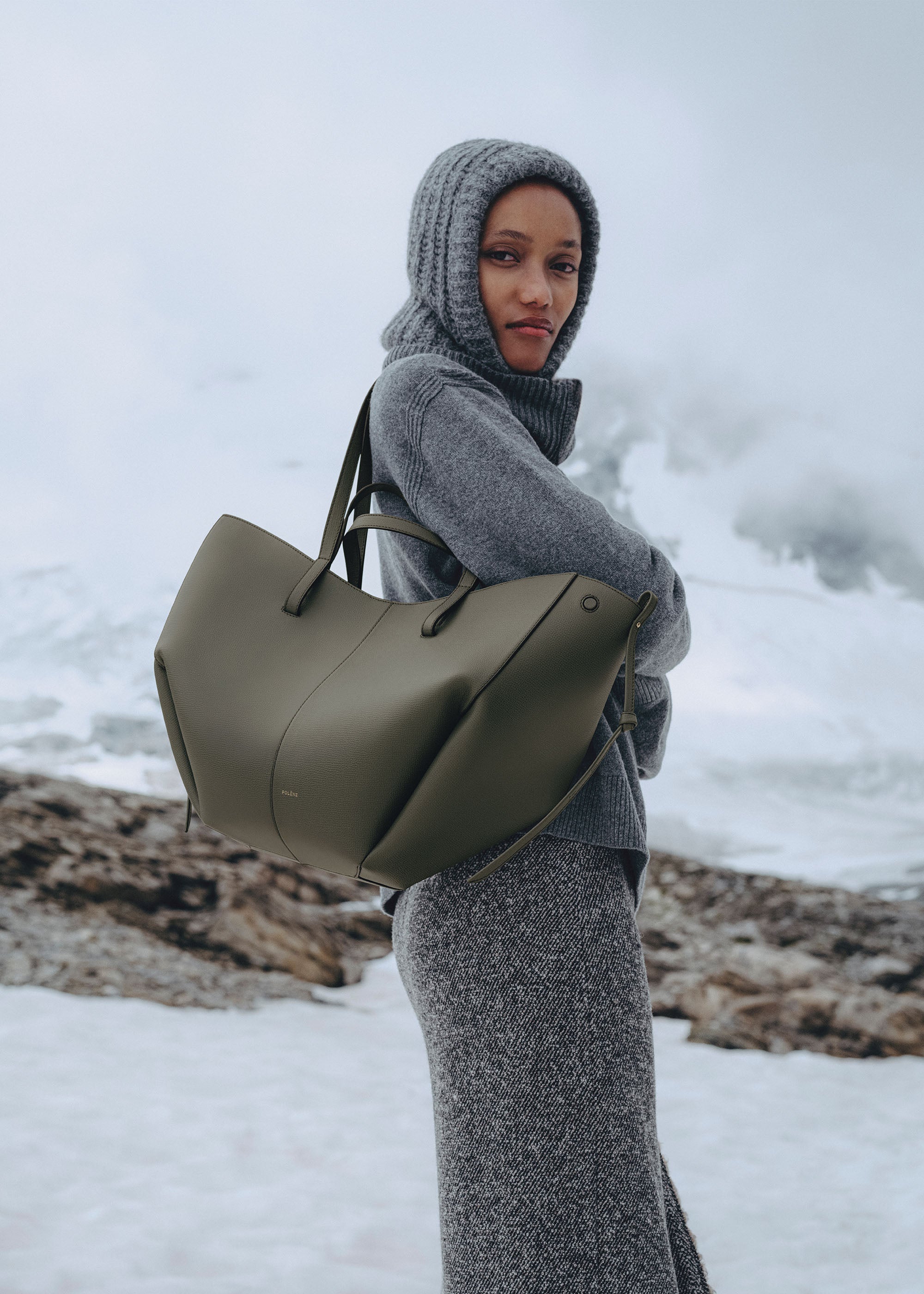 Polene Cyme Edition Textured Bag - Smoky Green