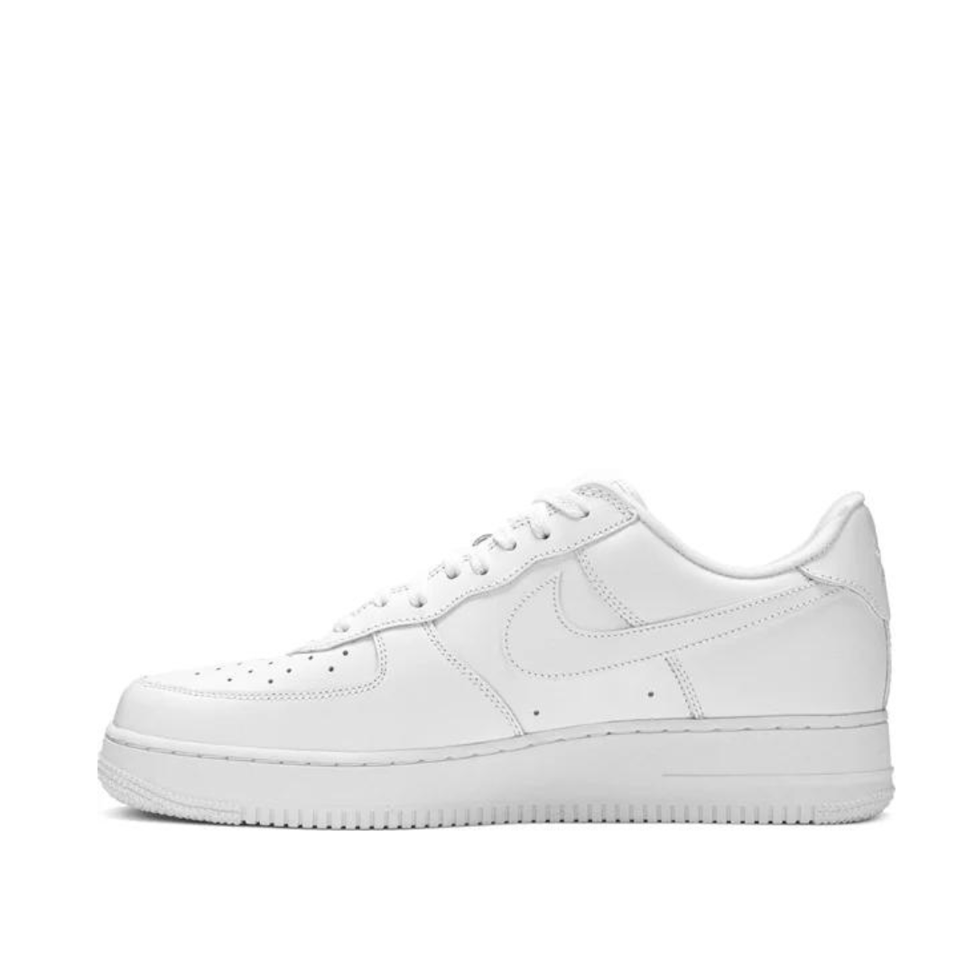 side view of Supreme x Air Force 1 Low 'Box Logo - White'; left pair