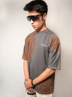 Farda Sunfest Blockprinted Grey T-Shirt