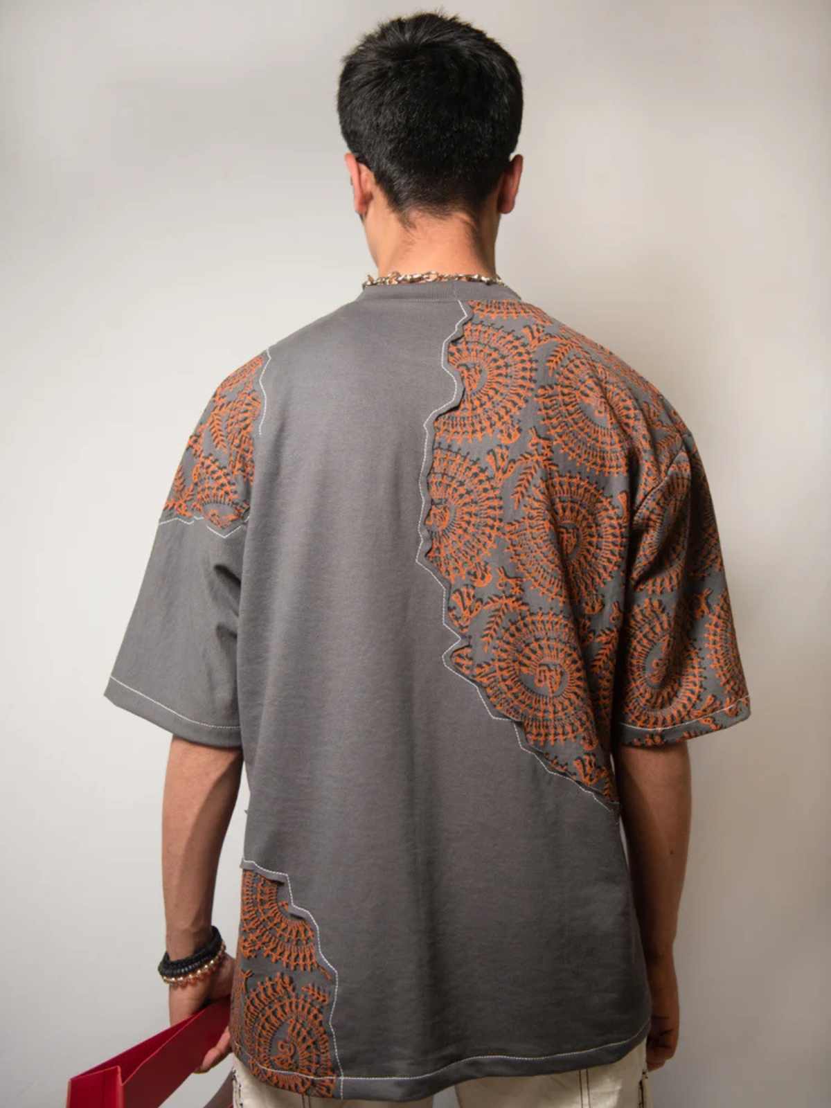 Farda Sunfest Blockprinted Grey T-Shirt
