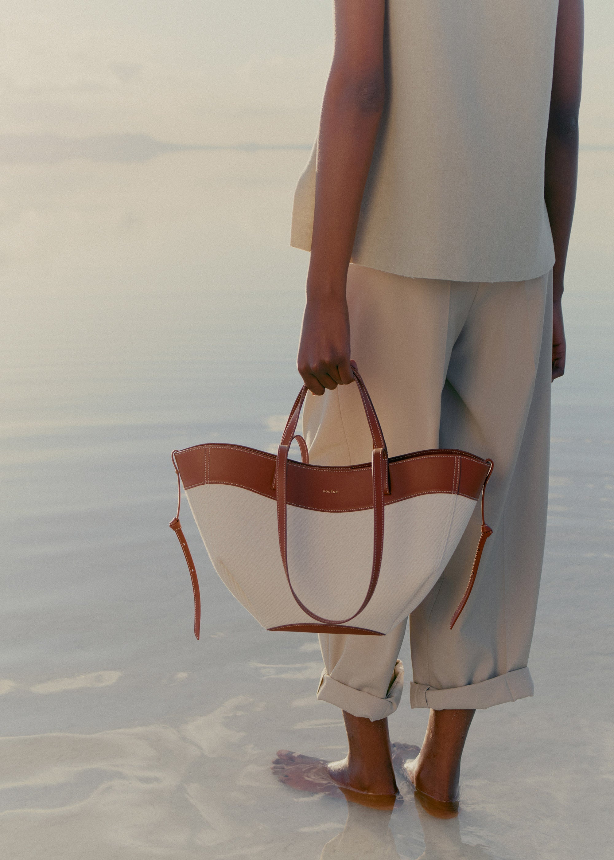 Polene Cyme Mini Edition Canvas Bag - Cognac