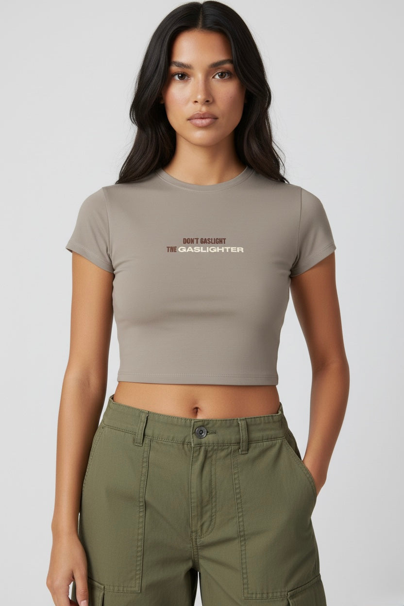 LYVN 'The Gaslighter' Crop Top - Light Brown