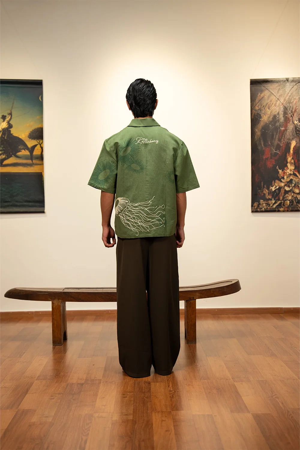 Kathnbenz Oversized Olive Linen Shirt - Jasu