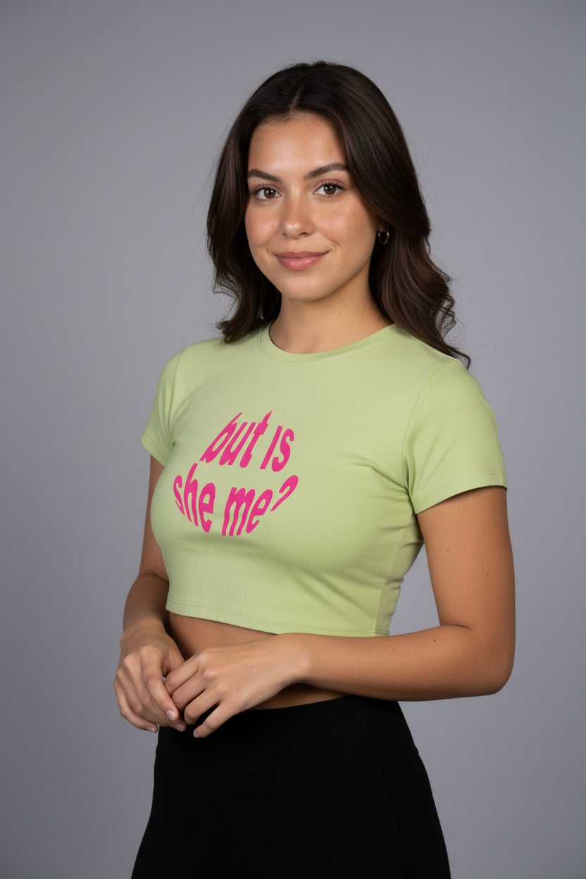 LYVN 'But Is She Me?' Crop Top - Green