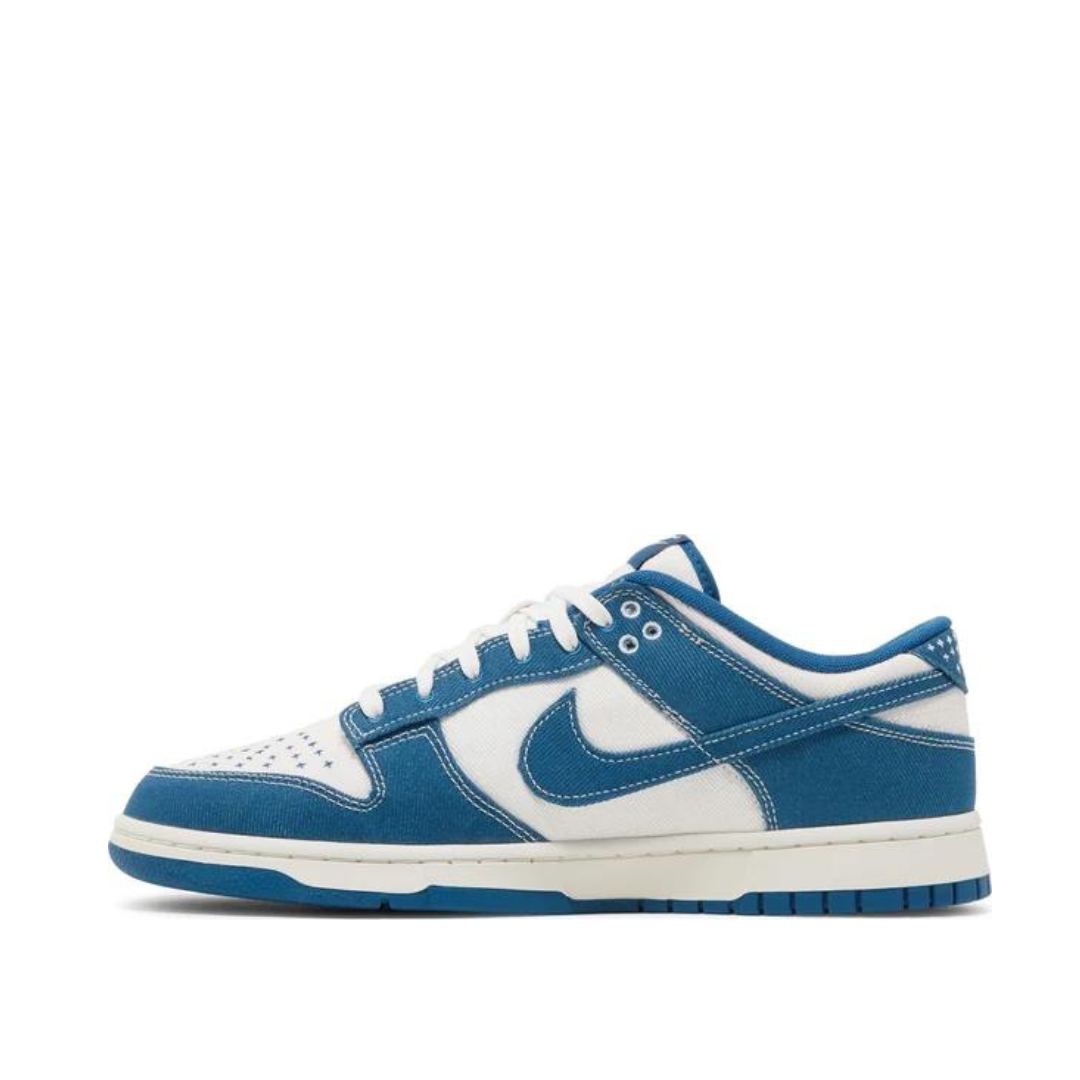 Side view of Nike Dunk Low Industrial Blue Sashiko; left pair