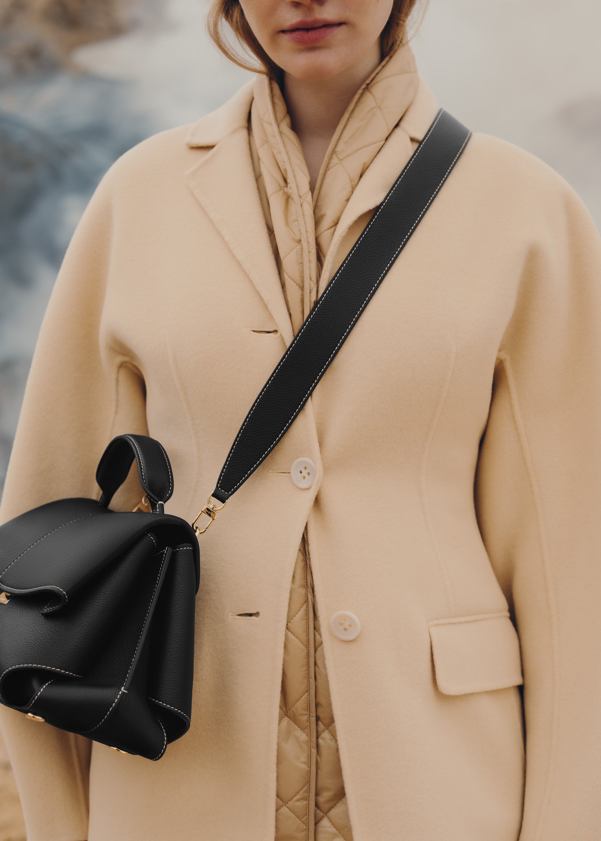 Polene Mokki - Black with Ecru Stitching