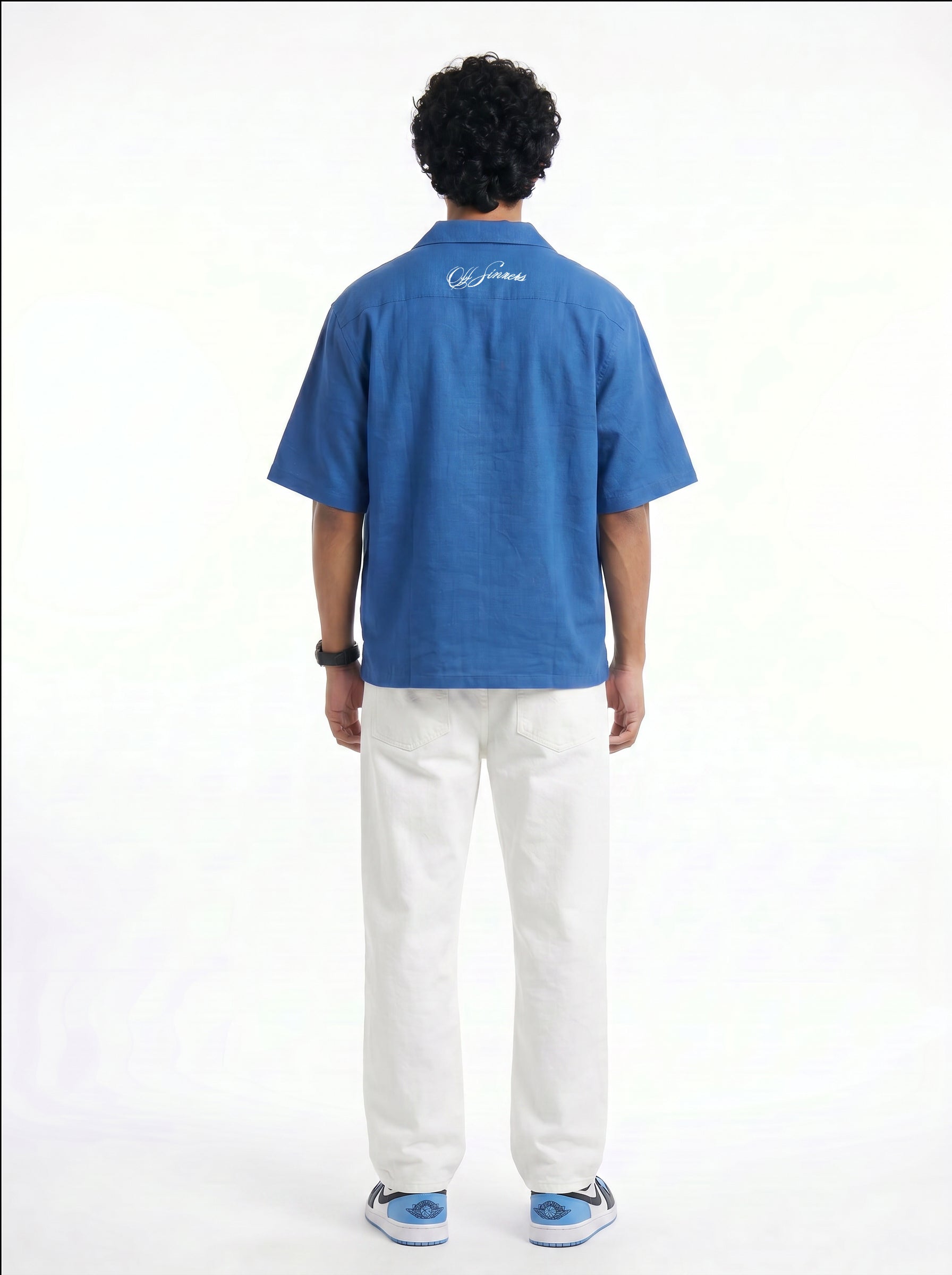 Off Sinners Oversized Blue Shirt - Echoes Of Whimsy