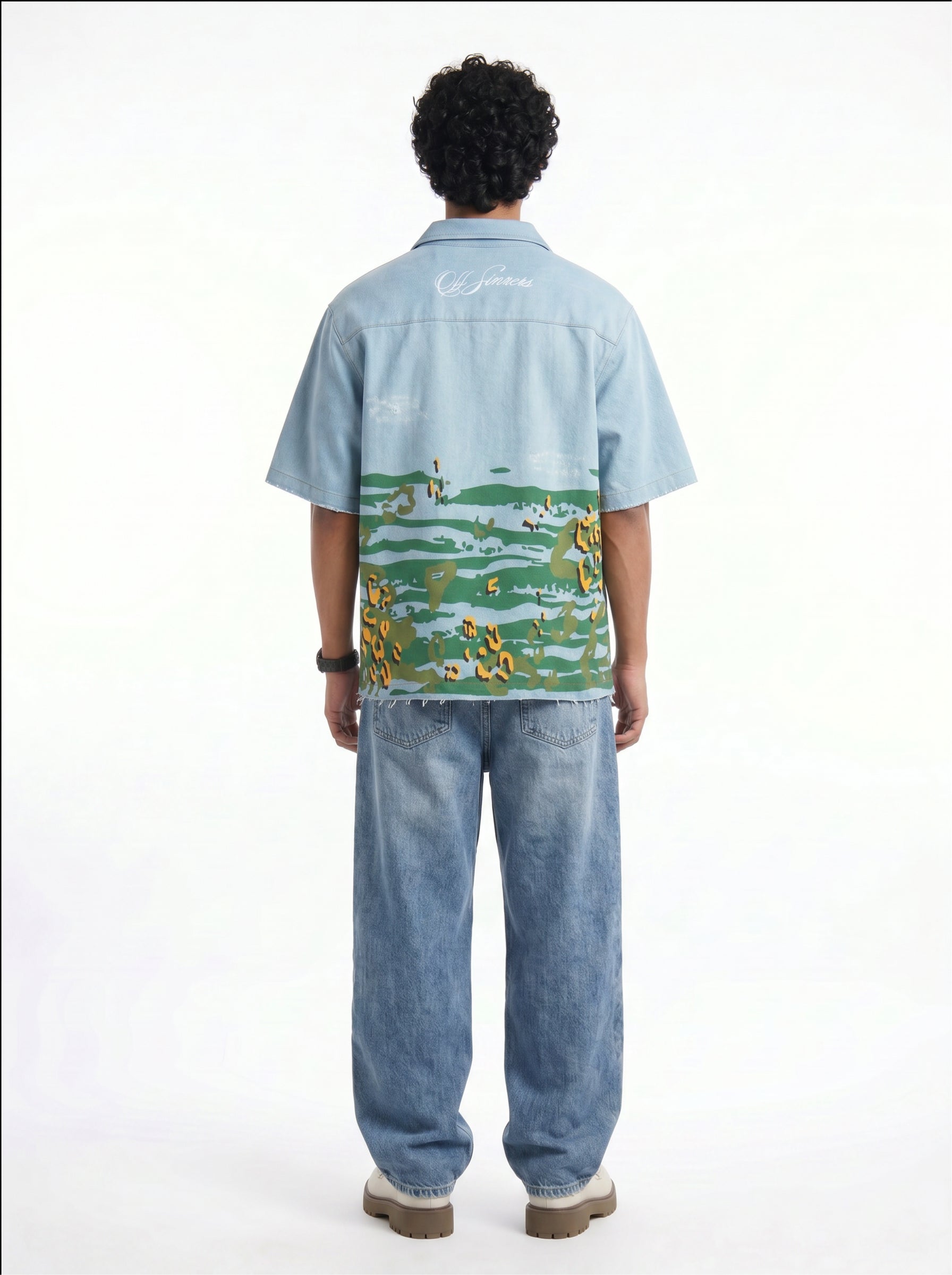 Off Sinners Oversized Denim Shirt - Raw Tide