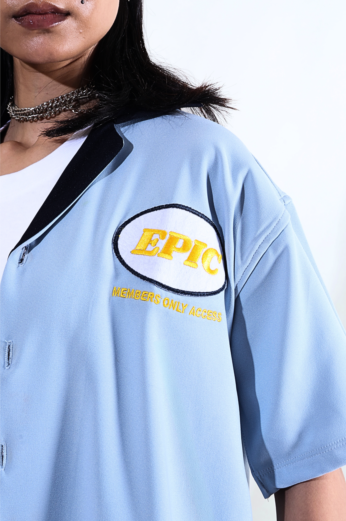 EPIC Light Blue Bowling Shirt 'Risk'