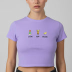 LYVN 'Lick! Sip! Suck!' Crop Top - Purple