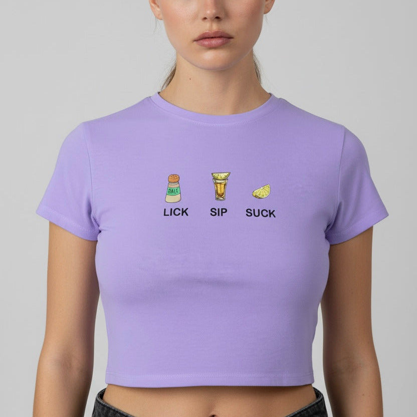 LYVN 'Lick! Sip! Suck!' Crop Top - Purple
