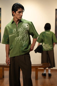 Kathnbenz Oversized Olive Linen Shirt - Jasu