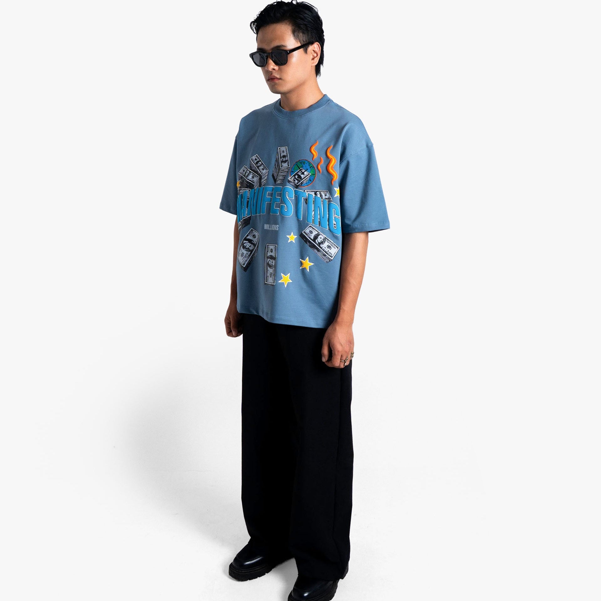 Khaaki Oversized T-Shirt Blue - Manifesting