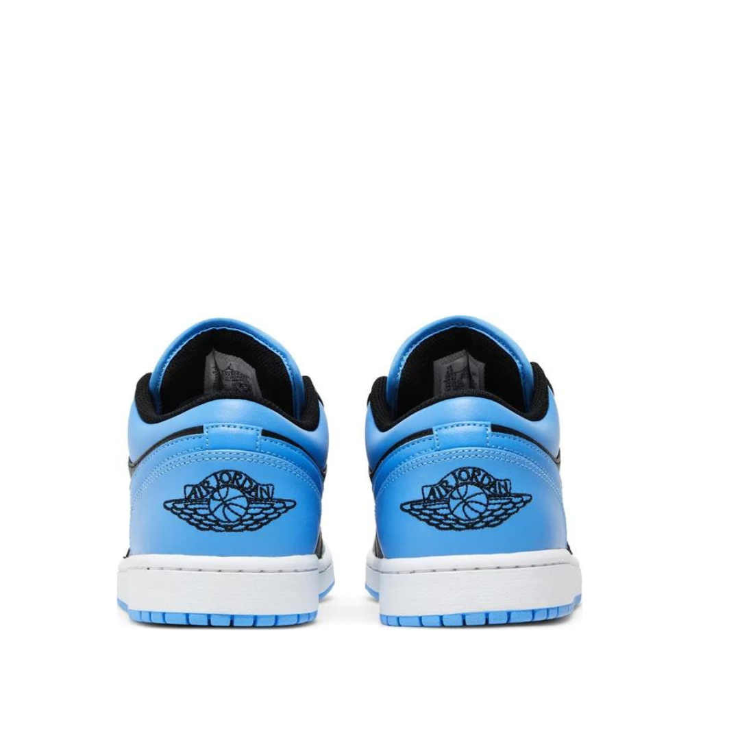 Back heel view of Air Jordan 1 Low University Blue