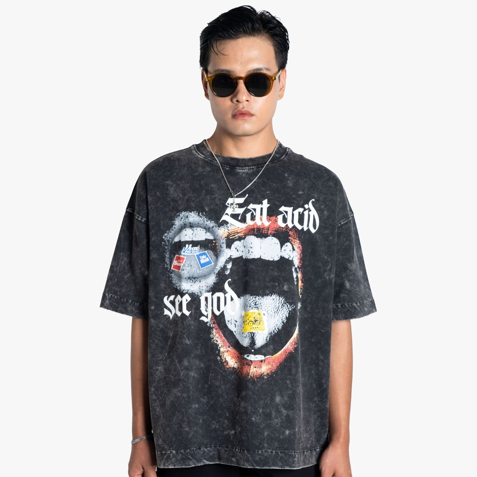 Khaaki Oversized T-Shirt Black Washed - Eat Acid