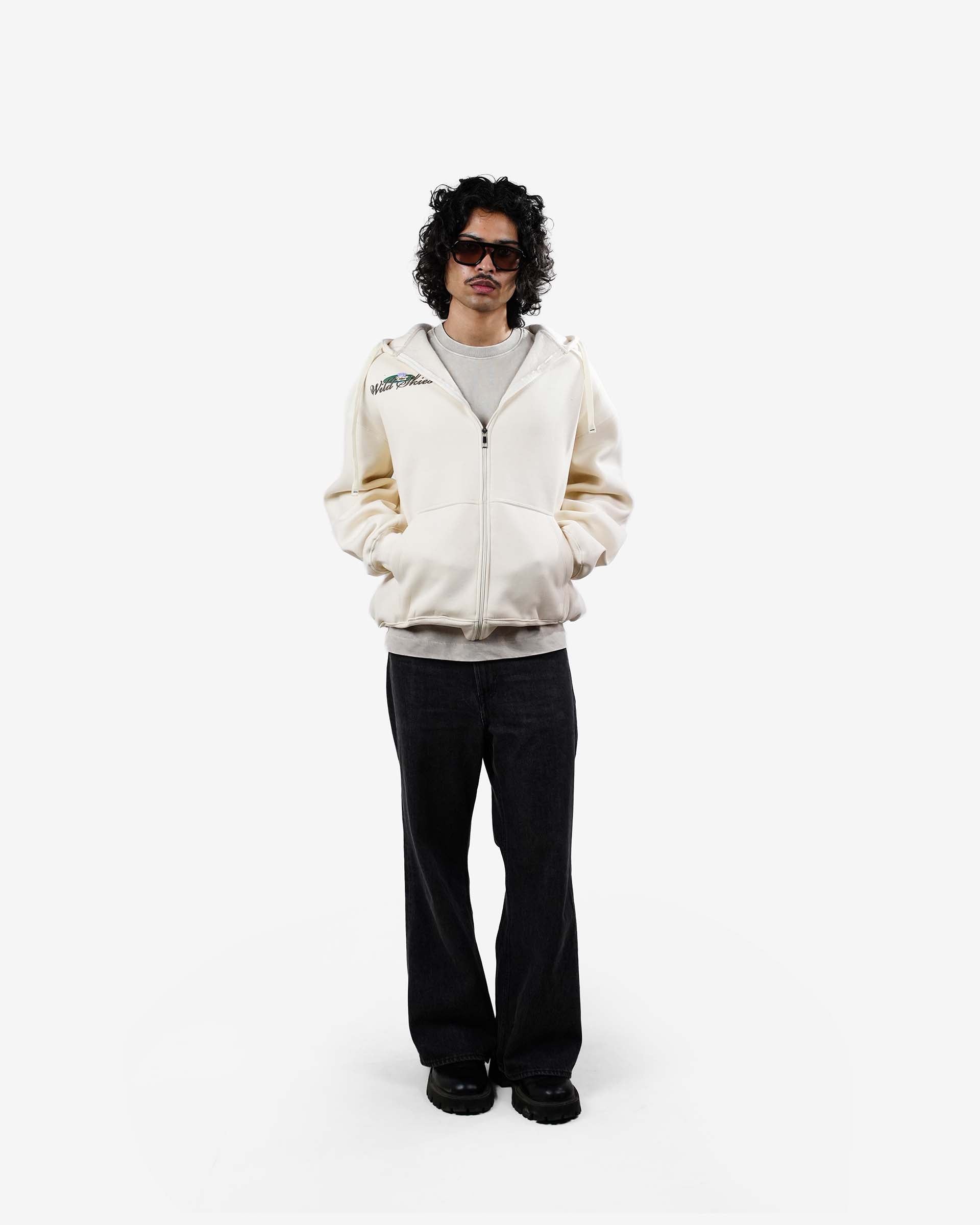 Khaaki Oversized Zipper Hoodie Off-White - Wild Skies