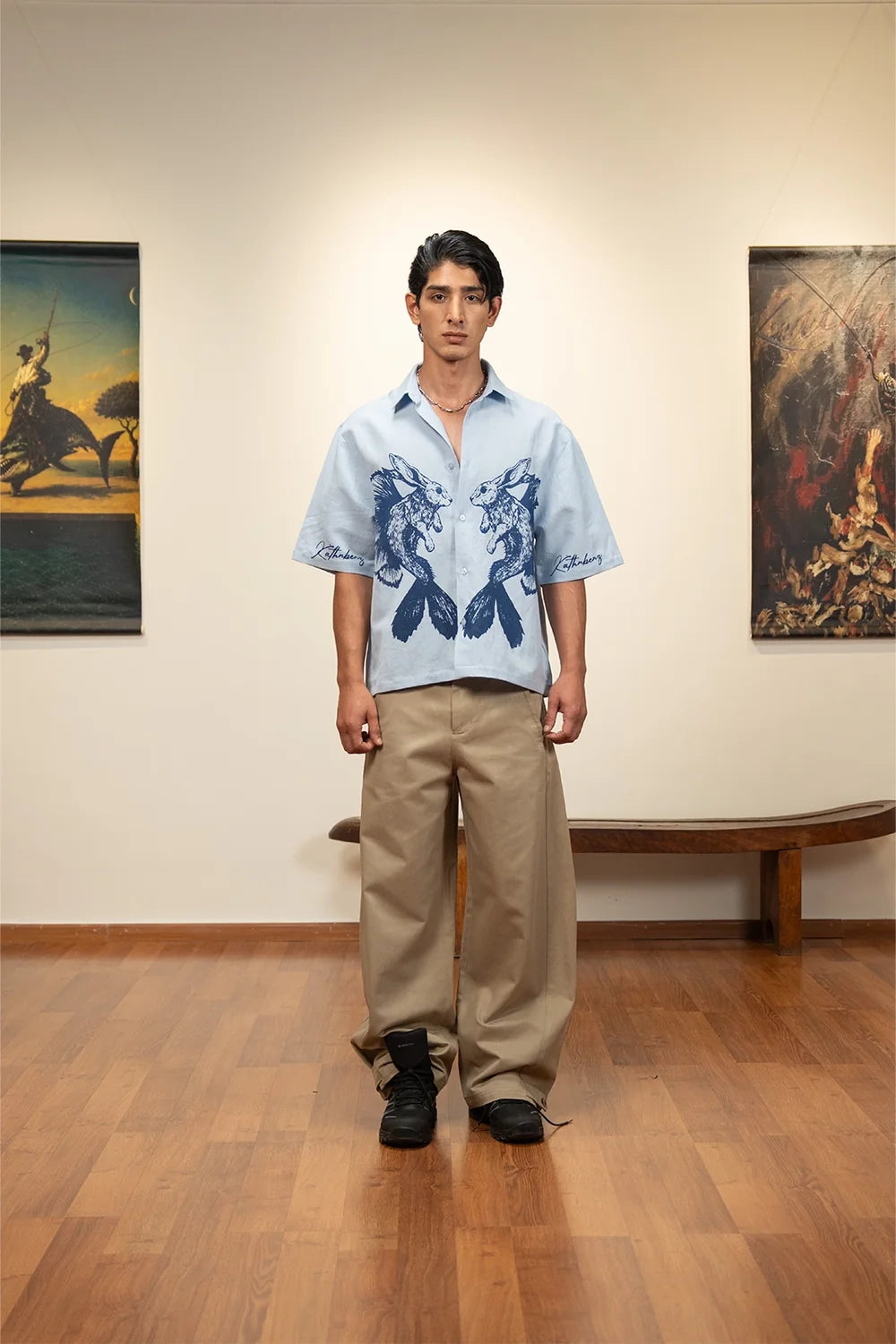 Kathnbenz Oversized Ice Blue Linen Shirt - Finhare